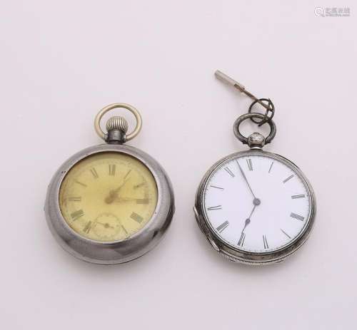 Two silver pocket watches, an English pocket watch and