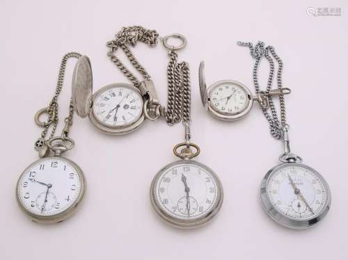 Lot of pocket watches, 5 white metal models with 4