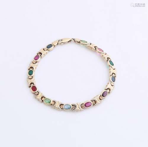 Silver plated bracelet, 925/000, with colored stones.