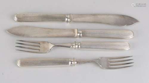 Two fish cutlery sets, with 2 knives and forks, plated
