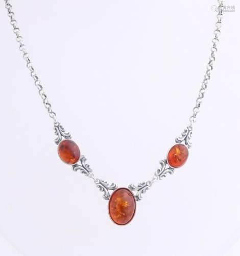 Silver choker, 925/000, with amber. Jasseron necklace