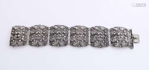 Wide silver bracelet, 835/000, with 6 links, made from