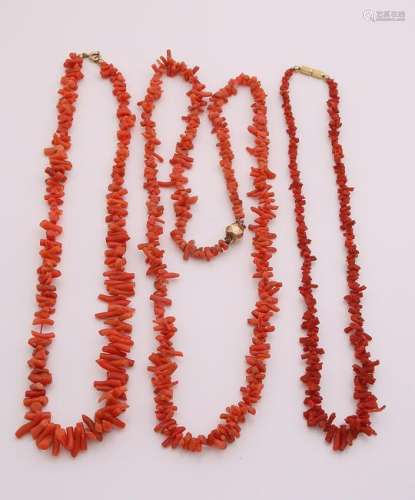 Three necklaces of twigs of corals. One necklace of 44