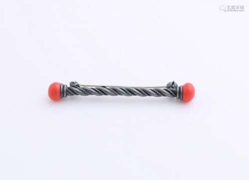 Silver brooch, 925/000, rod model with twisted