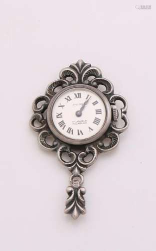 Silver hanging watch, 835/000, with a carved rim with