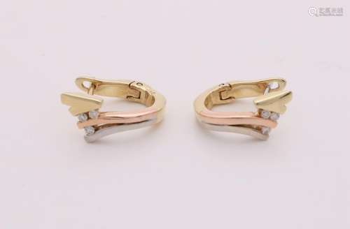 Gold earrings, 585/000, Earrings with three colors of