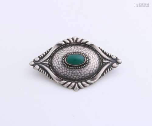 Silver brooch, 800/000, with green stone.
