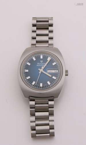 Bulova accutron watch, with steel case, deep blue dial