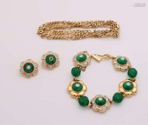 Swarovski bracelet and earclips and figaro necklace,