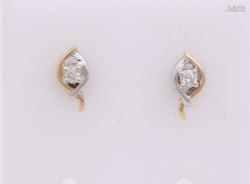 Gold earrings, 585/000, in white and yellow gold, a