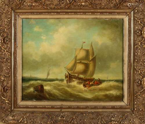 Unclear signed. 19th century. Dutch seascape with boats