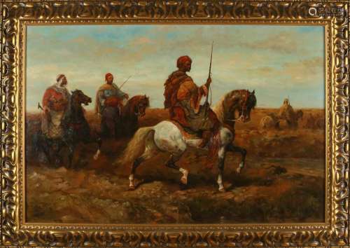 Unsigned. 20th century. Arabs on horseback. Oil on