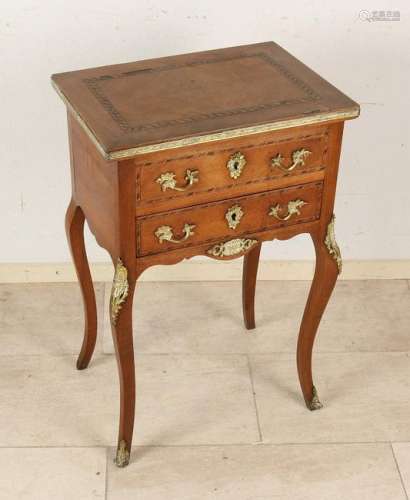 19th Century walnut table with bandintarsia, drawer,