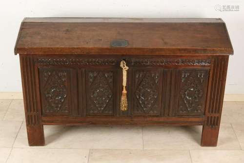 17th - 18th Century English oak carved chest with gable