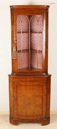 English burr walnut corner cabinet. Style furniture.