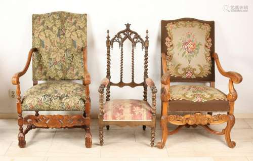 Three old / antique chairs. Twice Neo Renaissance with