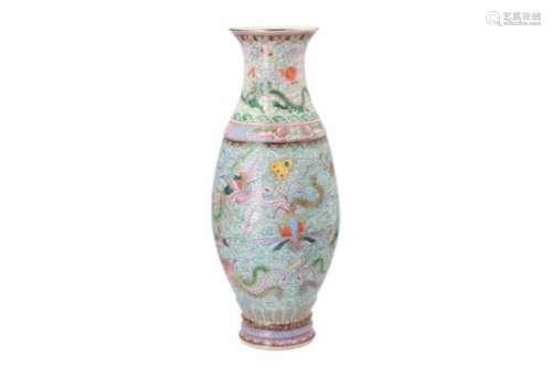 A polychrome porcelain vase, decorated with mythical birds, dragons, clouds, antiquities and