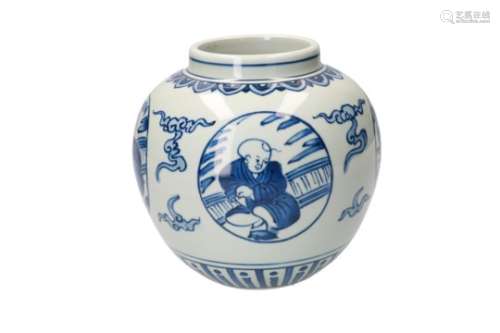 A blue and white porcelain jar, decorated with little boys. Dated 1989. Signed Hu Mei Sheng (