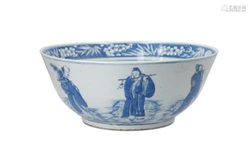 A blue and white porcelain bowl, decorated with the eight immortals. Unmarked. China, 19th