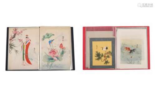 A collection of approx. 74 watercolor paintings, depicting animals, figures and flowers. Maybe by
