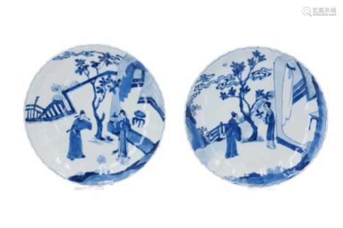 Lot of two blue and white porcelain deep dishes, decorated with scenes of the Romance of the Western