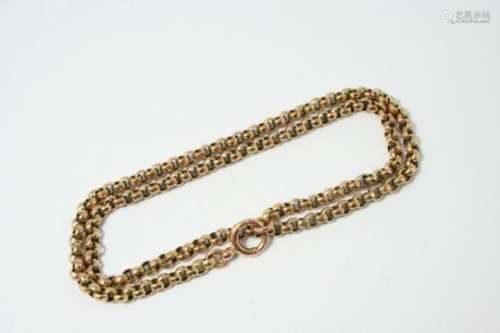 A 9CT. GOLD NECKLET formed with circular links, 44cm. long, 13.2 grams.