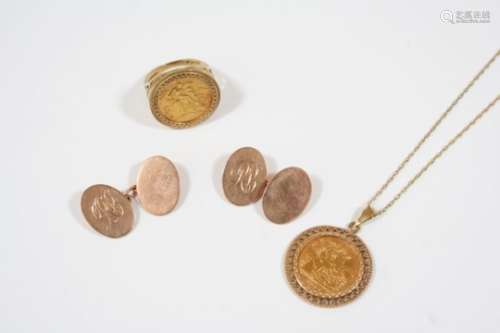 A GOLD HALF SOVEREIGN 1982, in a 9ct. gold pendant mount, 6.3 grams, together with a gold half