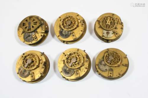 SIX GEORGIAN WATCH MOVEMENTS two by L. Epine, Paris, two with dials missing.