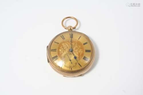 A 9CT. GOLD OPEN FACED POCKET WATCH BY JOHN FORREST, LONDON the signed gold dial with foliate