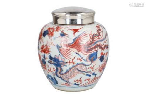 An Imari porcelain ginger jar, decorated with dragons, phoenixes and flowers. With later Dutch