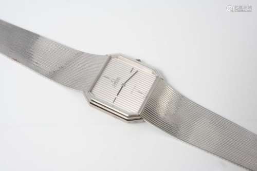 A GENTLEMAN'S 18CT. WHITE GOLD AUTOMATIC WRISTWATCH BY OMEGA the signed cut cornered square-shaped