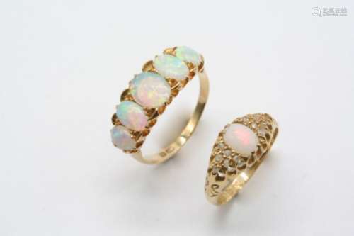 AN OPAL FIVE STONE RING the five graduated oval-shaped solid white opals are set in 18ct. gold, size