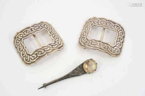 A PAIR OF SCOTTISH IONA SILVER BUCKLES BY ALEXANDER RITCHIE stamped with maker's initials to the