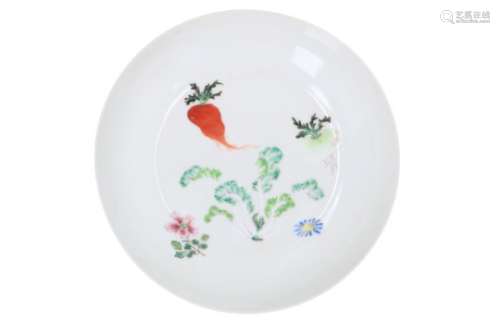 A polychrome porcelain deep saucer, decorated with vegetables. Marked with symbol. China, Yongzheng.