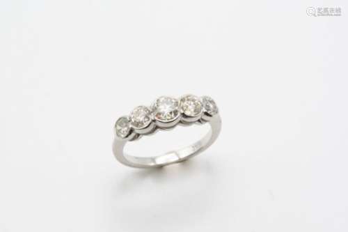 A DIAMOND FIVE STONE RING the five graduated circular-cut diamonds weigh approximately 1.50 carats