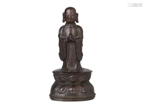 A bronze sculpture of a praying monk. Marked Chenghua. China, Ming, 17th century. Weight approx. 451