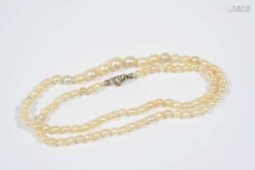 A SINGLE ROW GRADUATED NATURAL PEARL NECKLACE the eighty nine pearls graduate from 3.1 to 5.7mm.