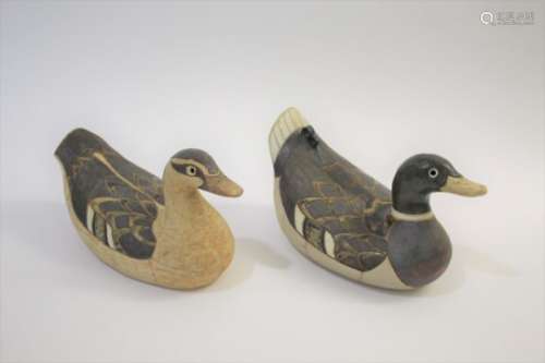 ROSEMARY WREN (1922-2013) - OXSHOTT POTTERY 2 large stoneware figures of Ducks, both partially