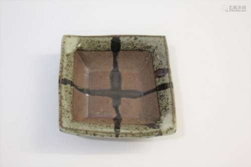 JANET LEACH (1918-1997) ST IVES DISH a small square stoneware dish with a mottled glaze around the