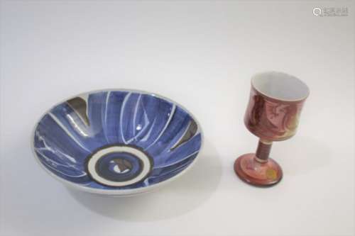 ALAN CAIGER-SMITH - ALDERMASTON including a large flared bowl with a blue glazed interior, with a