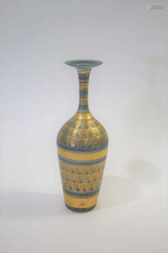 MARY RICH (BORN 1940) a porcelain vase with a narrow neck and flared rim, with applied gilt