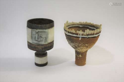 ROBIN WELCH (BORN 1936) a stoneware pottery cup, supported on a narrow stem and with protruding