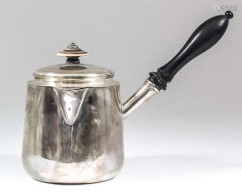 A William IV plain silver brandy warmer and cover with turned ivory finial and turned ebony
