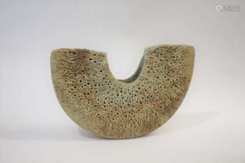 ALAN WALLWORK (BORN 1931) a stoneware wedge form vessel, with internal pierced holes. Also with a
