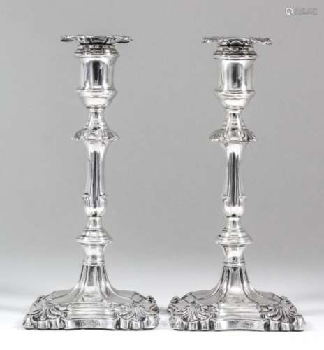A pair of late Victorian silver pillar candlesticks of 