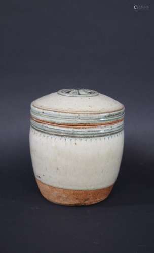 RICHARD BATTERHAM - LIDDED STORAGE JAR a stoneware lidded storage jar with a celadon glaze and