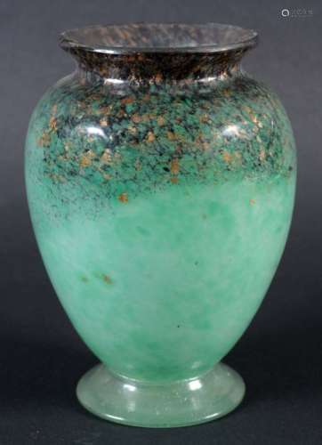 MONART GLASS VASE the sea green glass vase with black and gold aventurine inclusions around the