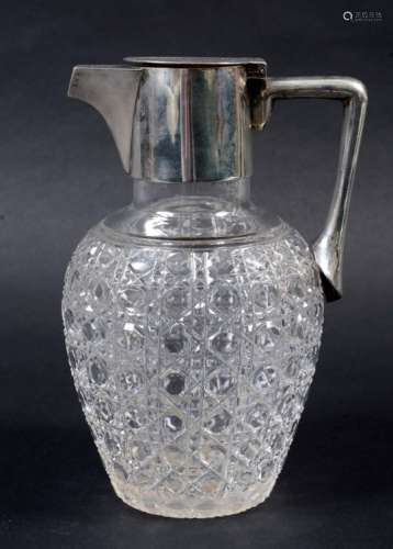 SILVER LIDDED CLARET JUG - HUKIN & HEATH after a design by Christopher Dresser, with a silver top