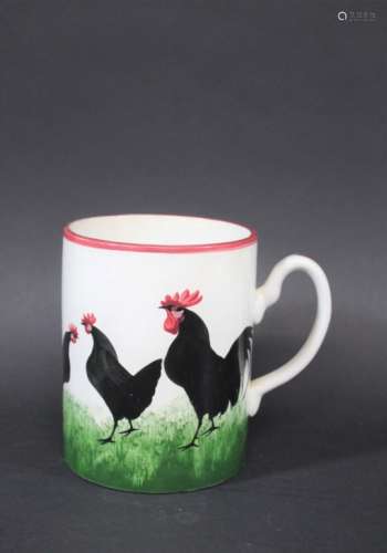 WEMYSS COCKEREL TANKARD a large tankard painted with a band of various Chickens, and with a red