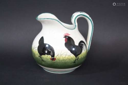 WEMYSS COCKEREL JUG the jug painted with a band of Chickens, and with green bands around the rim and